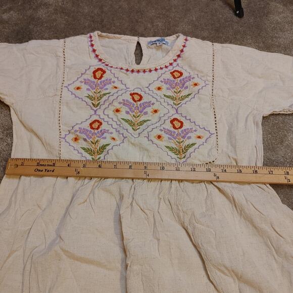 Magic Size Small S Linen Cotton Embroidered Dress Floral Flower Boho Indie Short - Picture 5 of 11